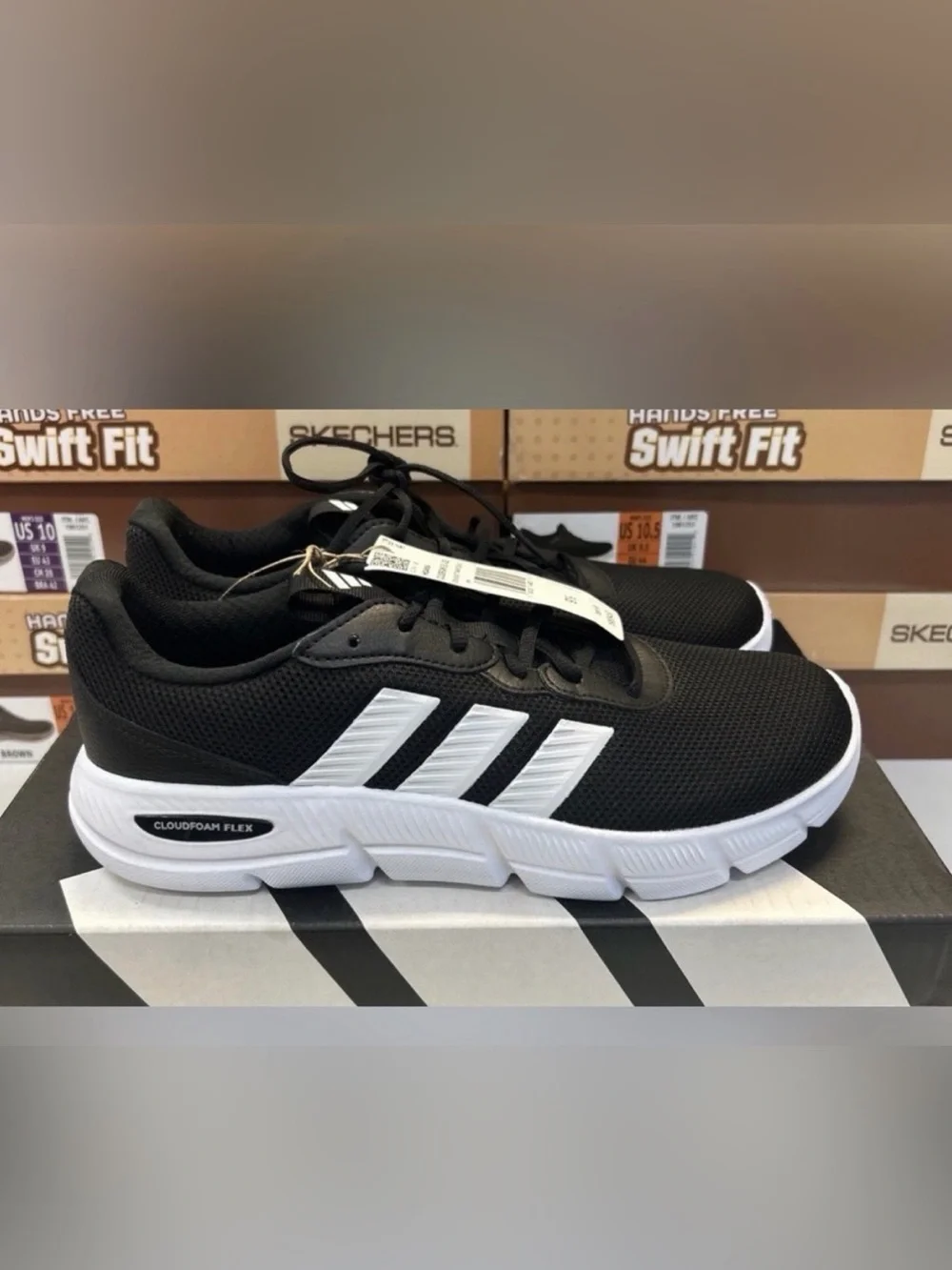 Adidas Men’s Cloudfoam Flex Laces Athletic Sneakers Black White Size 10.5 M US